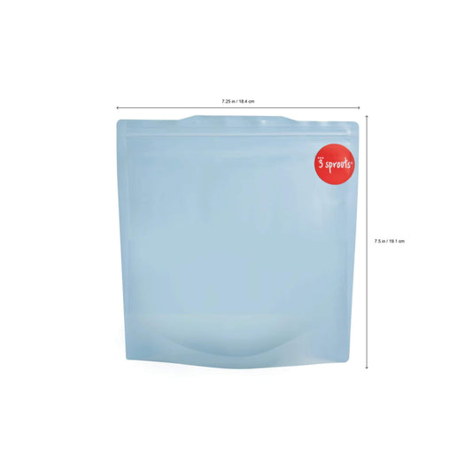 Back view of the 3 Sprouts Lion Sandwich Bag showing width of 18.4 cm and height of 19.1 cm with press-seal closure.