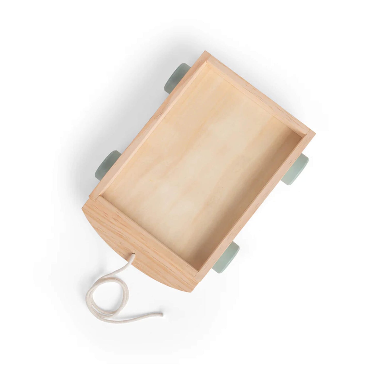 Empty wooden brick cart with natural wood finish and smooth edges.