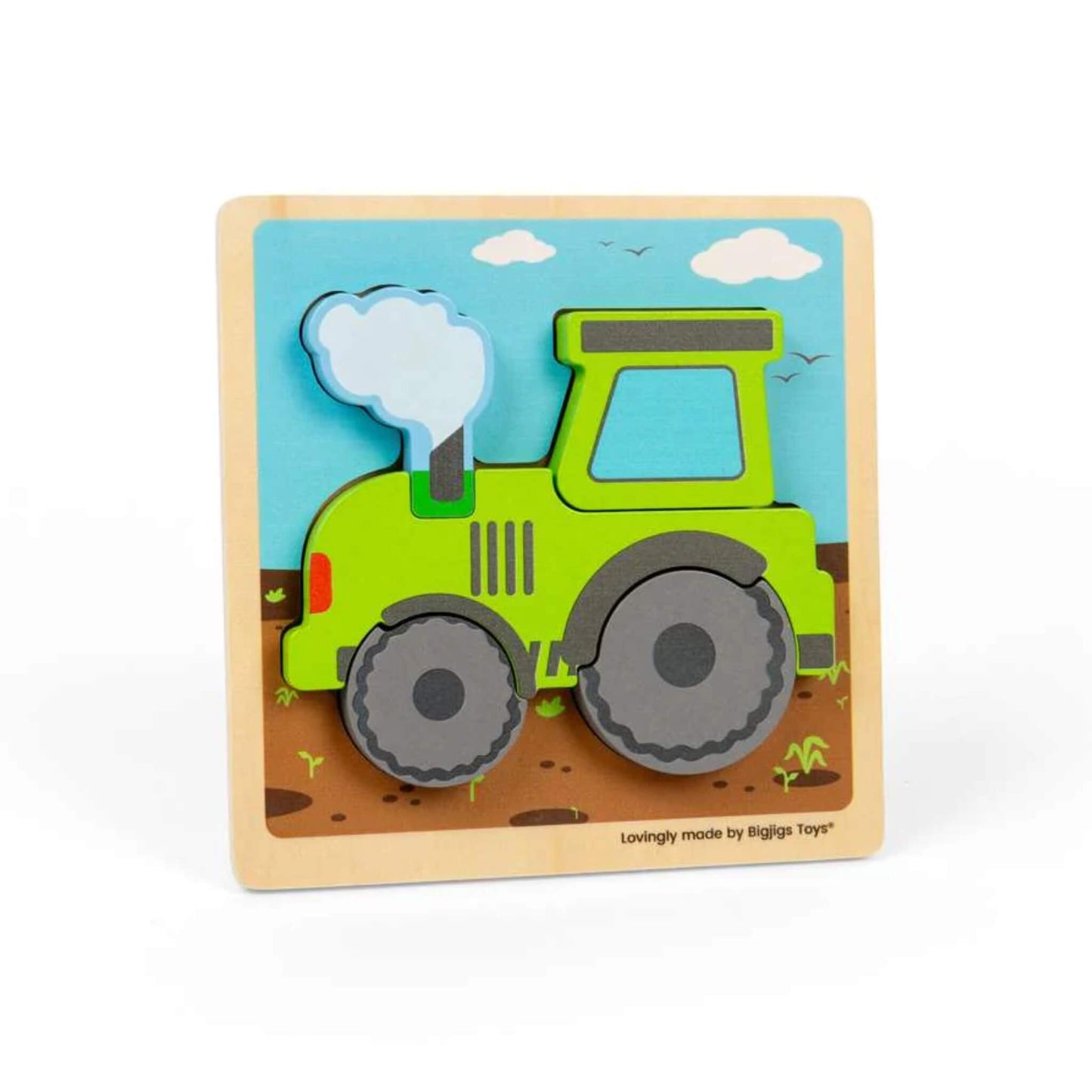 This colourful tractor puzzle from the Bigjigs Toys Chunky Lift Out Puzzle range features chunky, easy-to-grip pieces and a smooth wooden base – perfect for little hands.