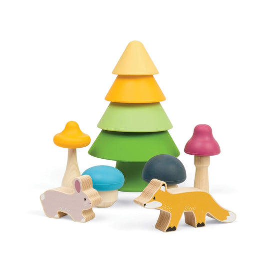 The Bigjigs Forest Friends set is perfect for planet-friendly playrooms, as they are made with zero plastic - just sustainable silicone and FSC Certified wood. Featuring four mushrooms, a colourful stacking tree, wooden bunny and fox.