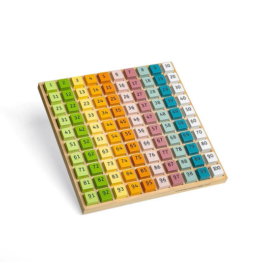100-piece wooden number counting tray in soft Scandi colours. Made from FSC certified wood.