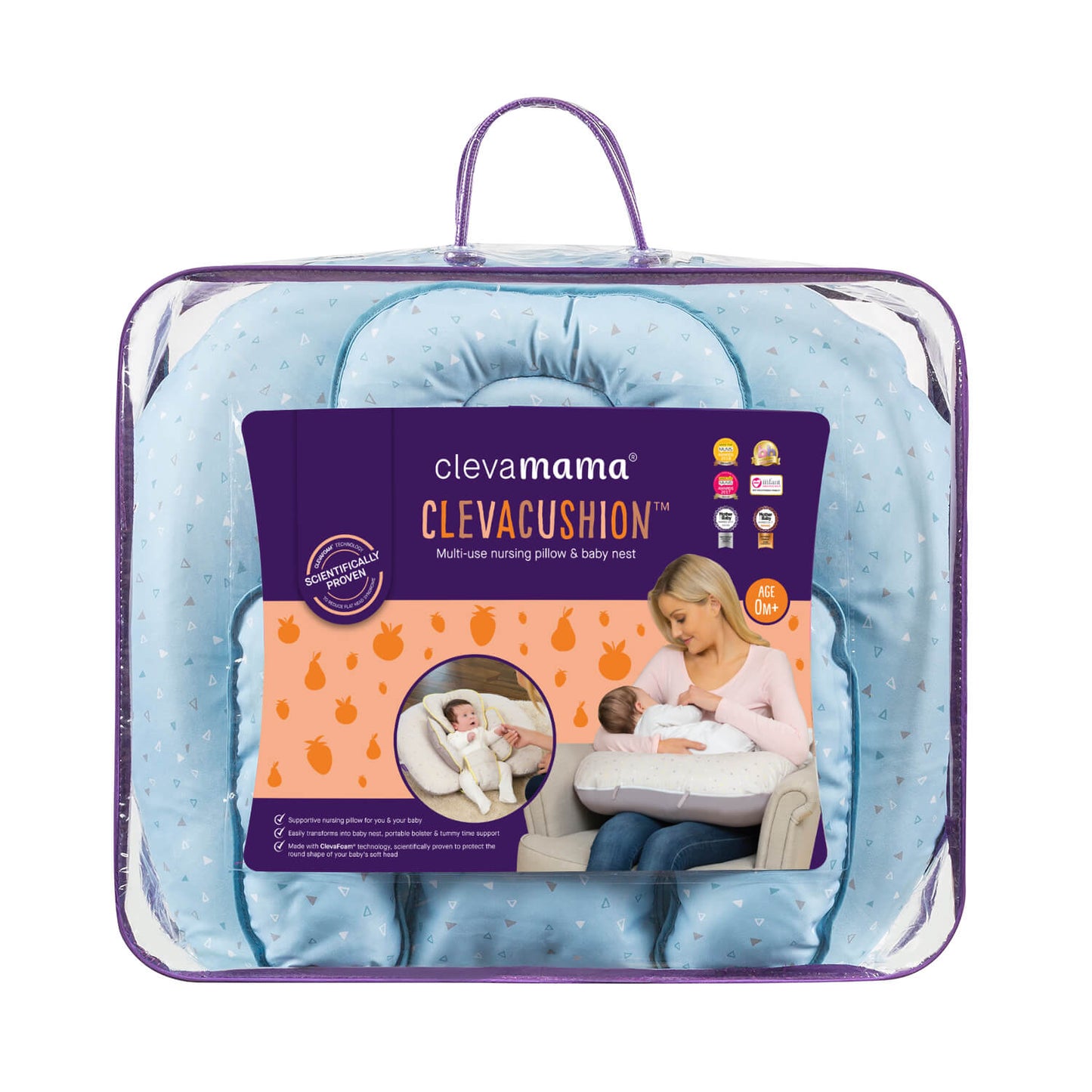ClevaCushion® Nursing Pillow & Baby Nest (Blue Confetti)