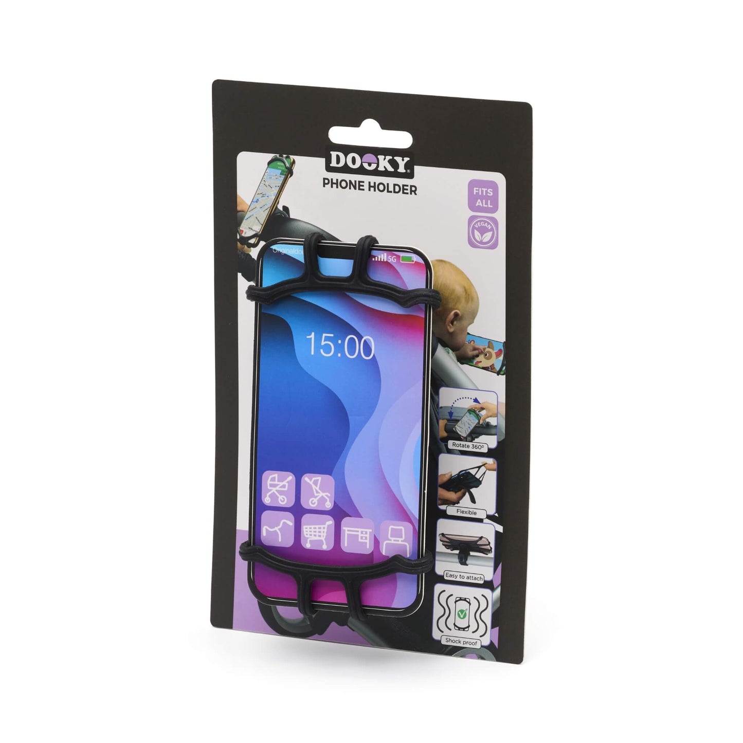 Docky phone holder packaging on a white background