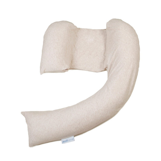 The Dreamgenii® pregnancy pillow in beige marl jersey is a versatile option that offers comfort and support for various purposes. Whether you're using it at night for sleep, during feeding sessions, or simply for general comfort, the pillow aims to meet your needs.