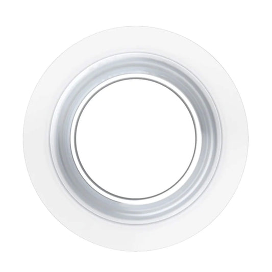 A clear silicone breast pump insert shown from above, revealing the circular opening and smooth inner tunnel.