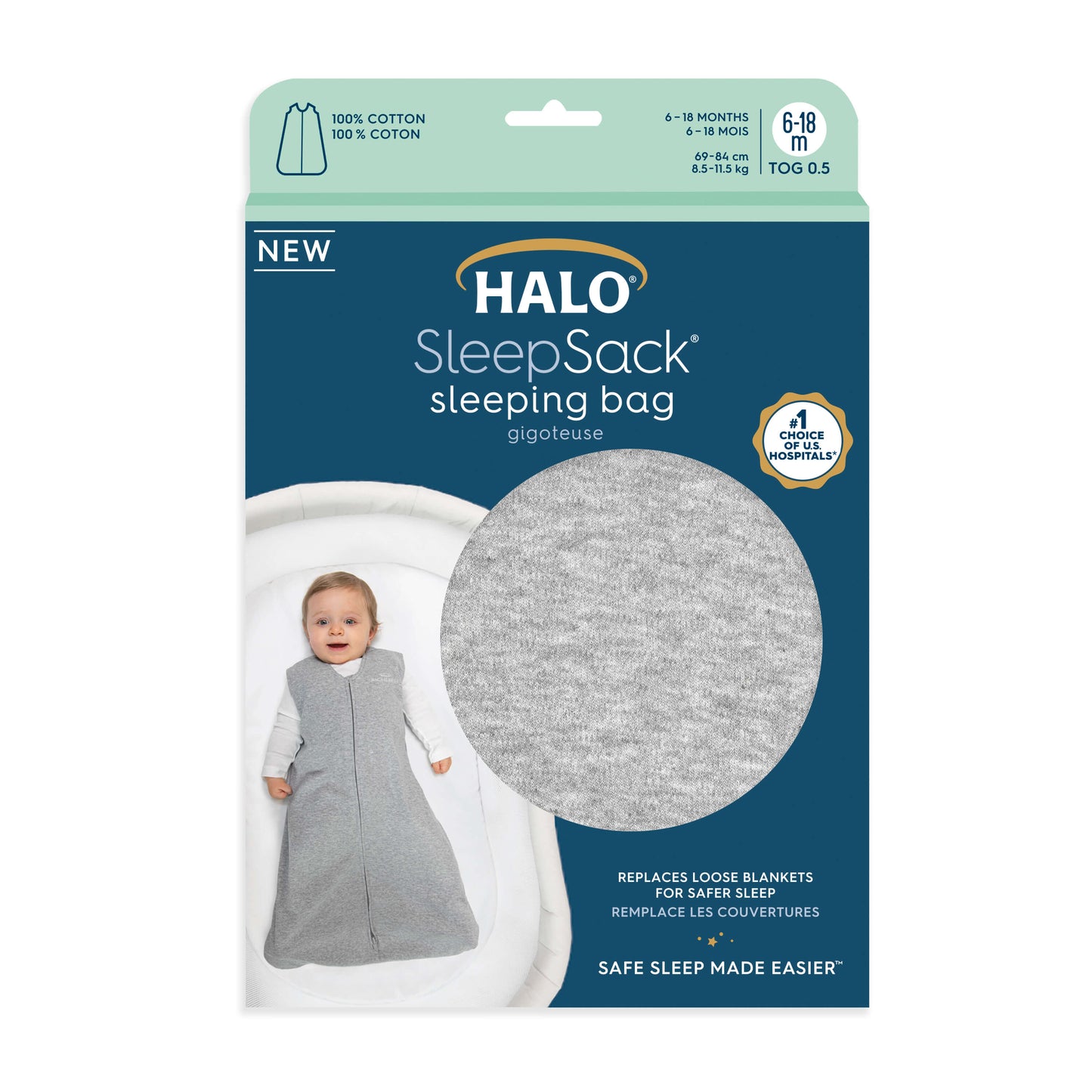 Halo Sleepsack Sleeping Bag - 0.5 Tog (Heather Grey)