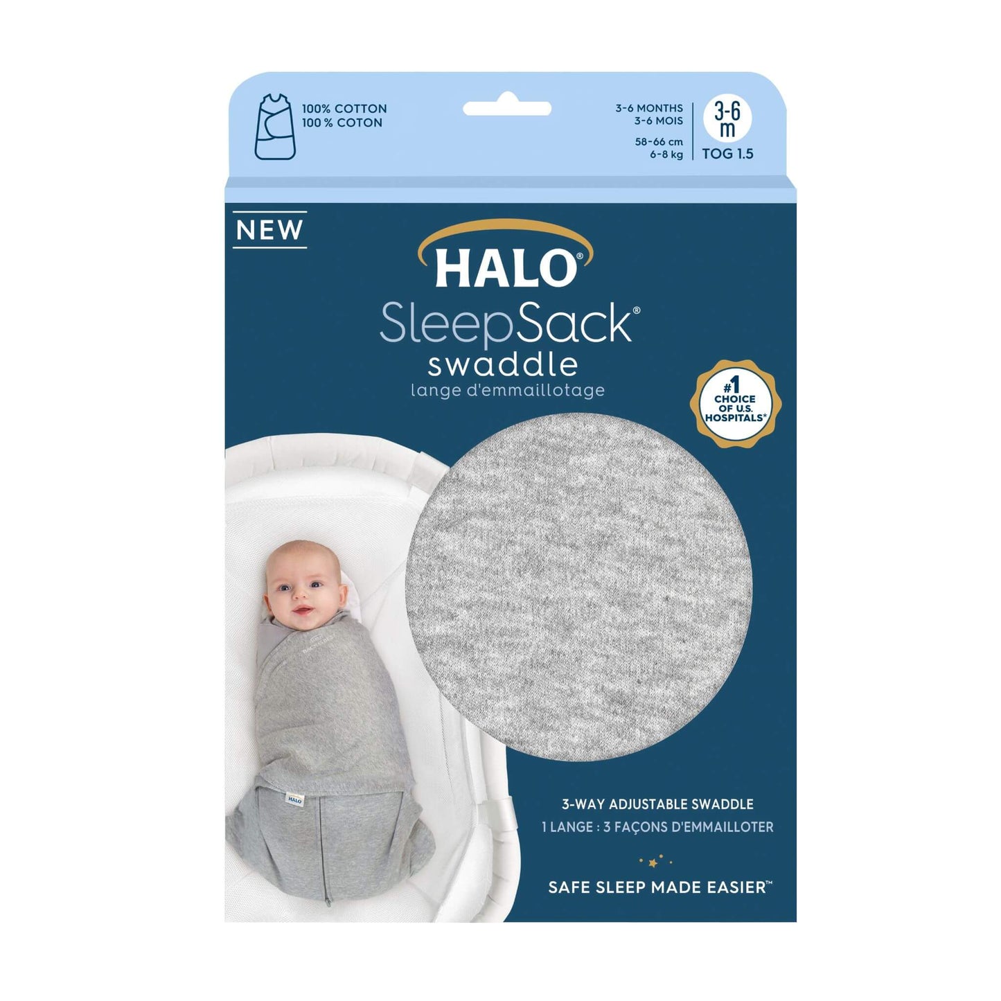 Halo SleepSack Swaddle - 1.5 Tog (Heather Grey)