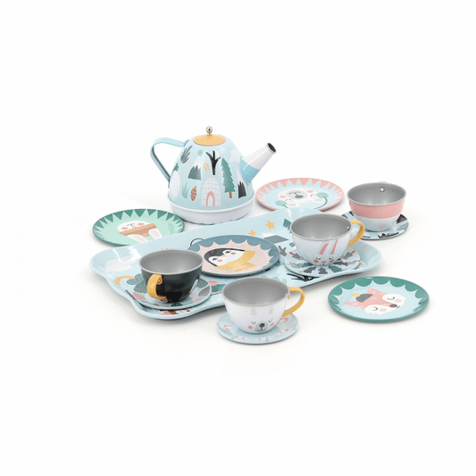 Animated gif of the Vilac Iceland Musical Tin Tea Set.