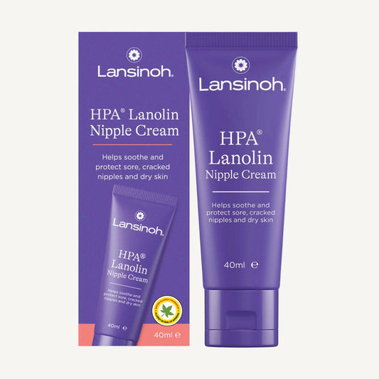 Tube of nipple cream displayed next to retail packaging on a plain background, showing front packaging design and 40 ml tube.