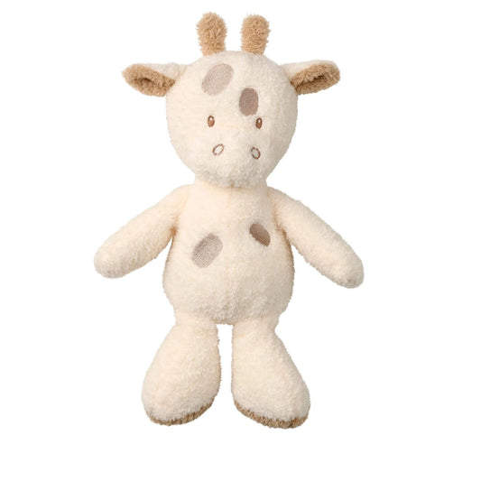Cream coloured giraffe stuffed animal showcasing soft plush texture, spotted design, and child-safe embroidered features.
