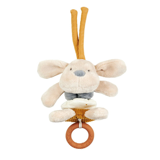 Nattou Plush dog vibrating cuddly with silicone ring Complete with ties - easily attach to cot/pushchair.