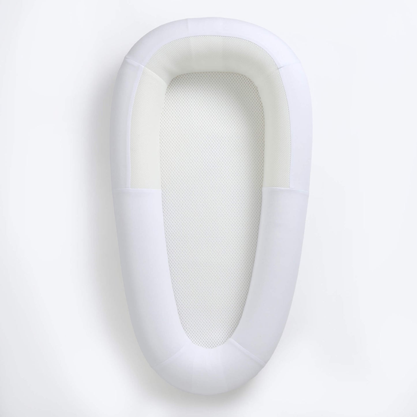 Purflo Sleep Tight Baby Bed Spare Cover in white, showing a removable interlock cotton cover with breathable mesh panel through the centre.