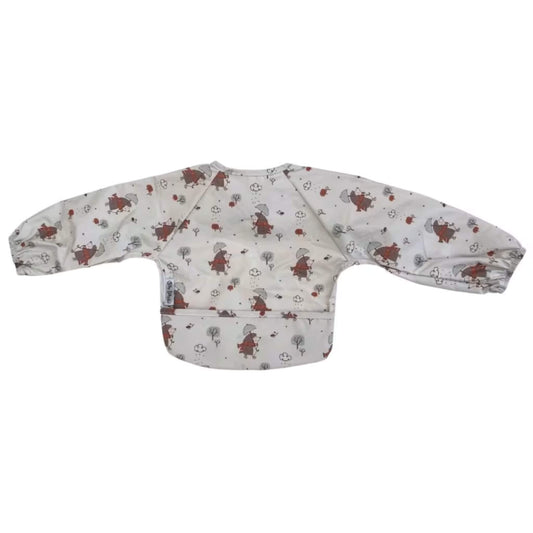 Long sleeve baby feeding bib by Silly Billyz in Mr Hedgehog design. Lightweight, wipeable PU front with soft sleeves for full mess protection at mealtimes.