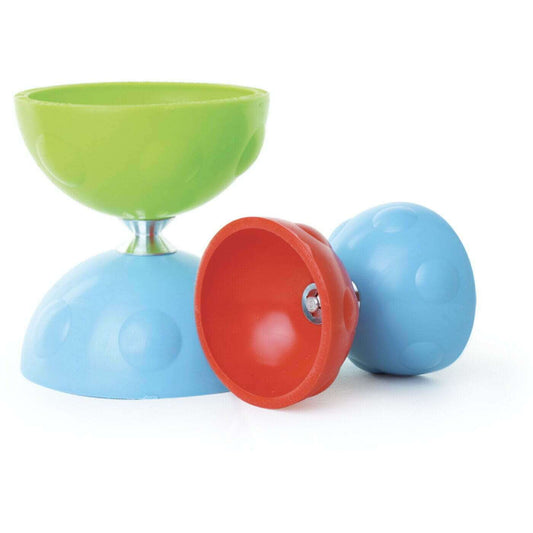Diabolo spinning toy, with a string and two wooden sticks, which helps teach concentration, application and dexterity in young children.