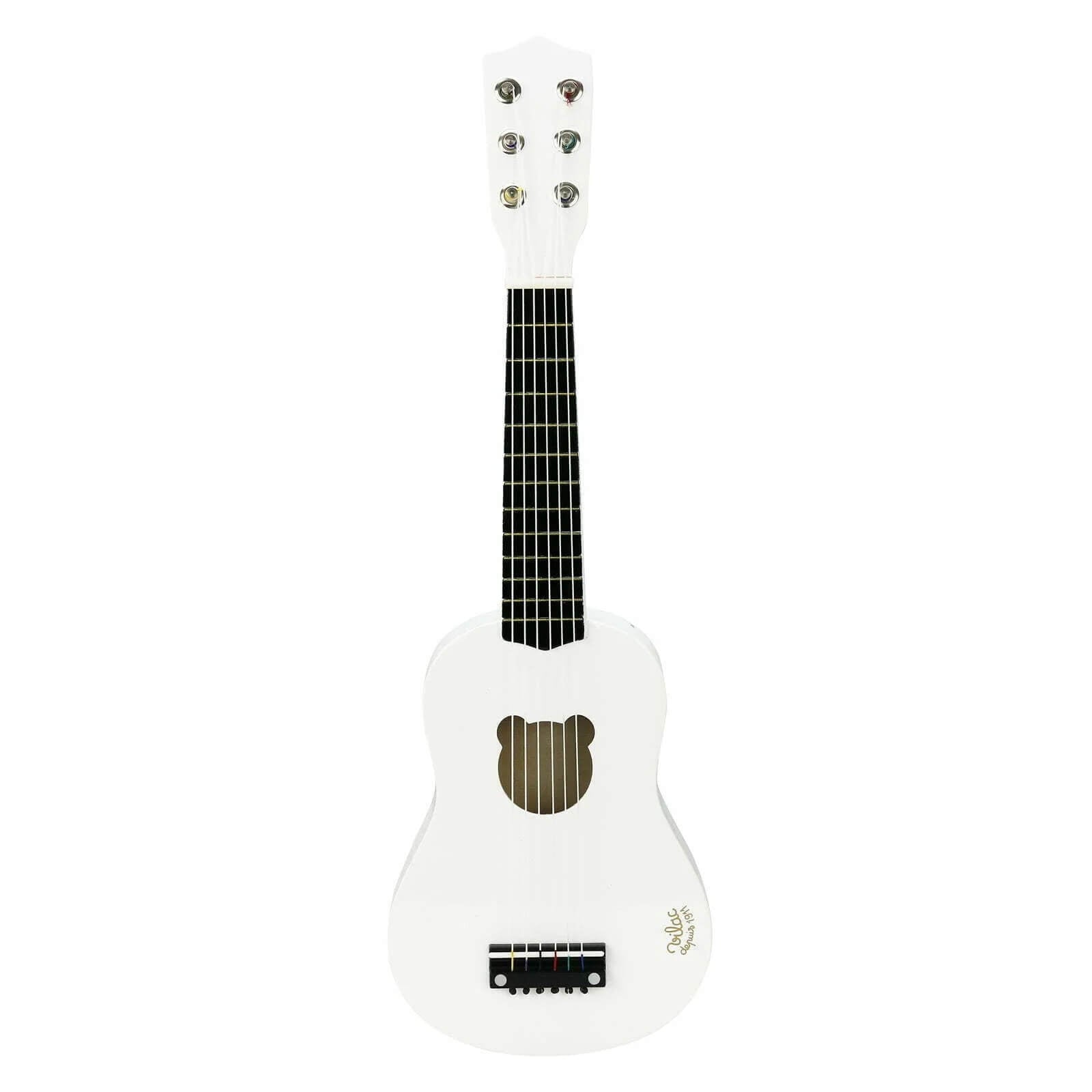 Vilac Classic wooden children's guitar in white, with six real nylon strings, 1 spare and 1 pick.