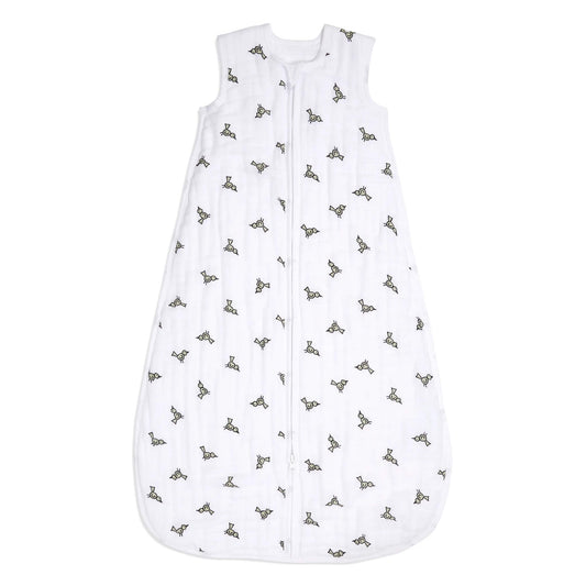 aden + anais mid season 1.5 tog baby sleeping Bag, designed to be worn over pyjamas to replace loose blankets in the cot for a safer sleep.