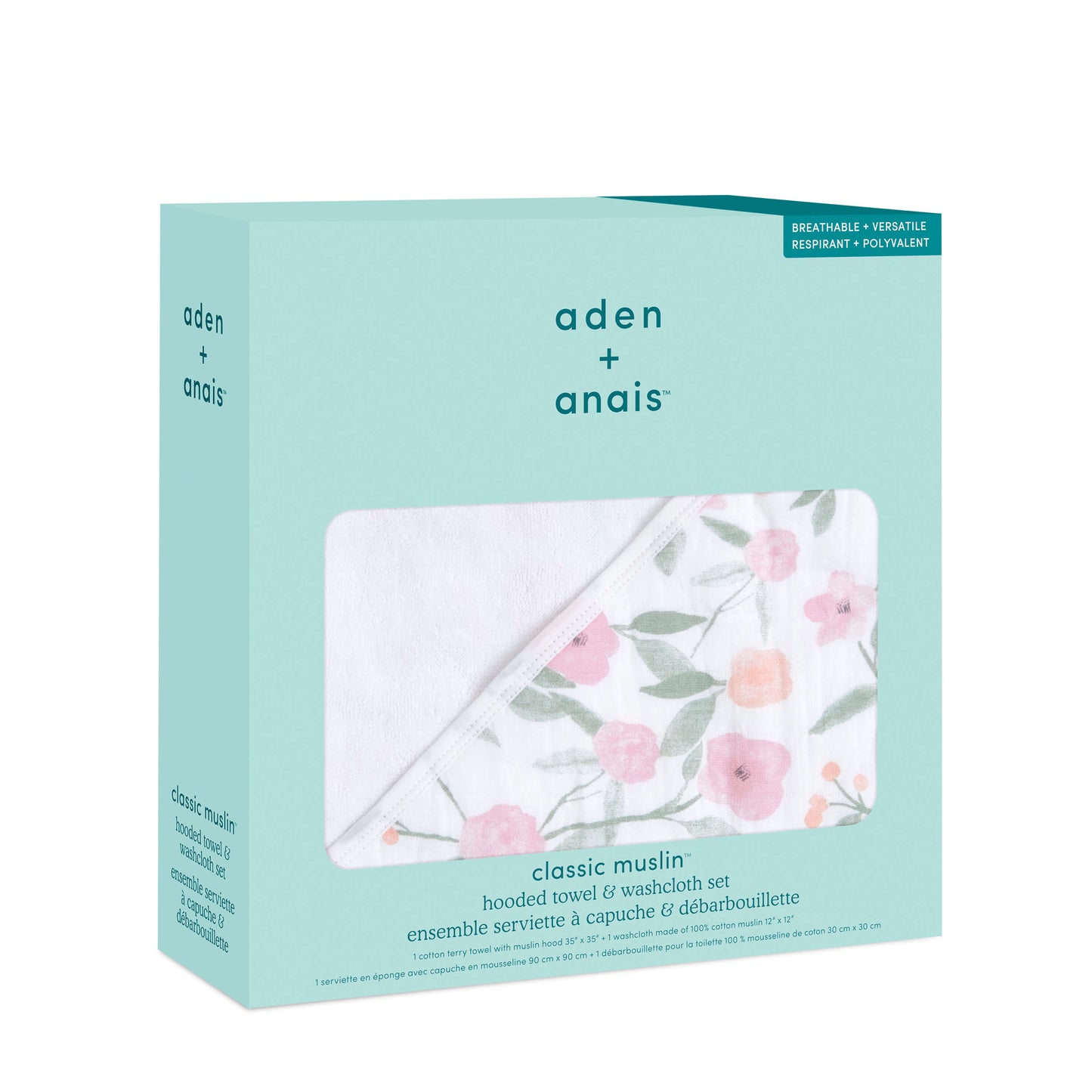 aden + anais Boutique Cotton Muslin Towel + Washcloth Set (Ma Fleur)