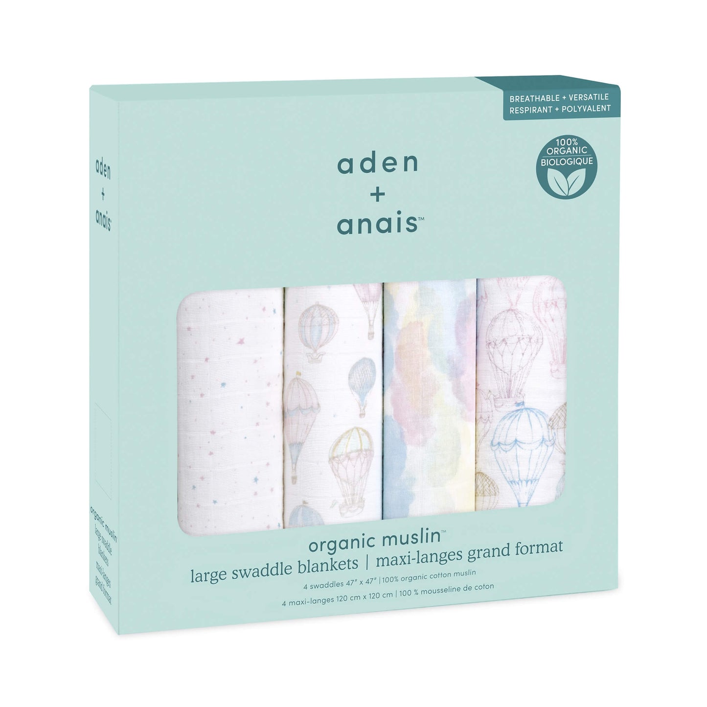 aden + anais Organic Cotton Swaddles - 4pk (Above the Clouds)