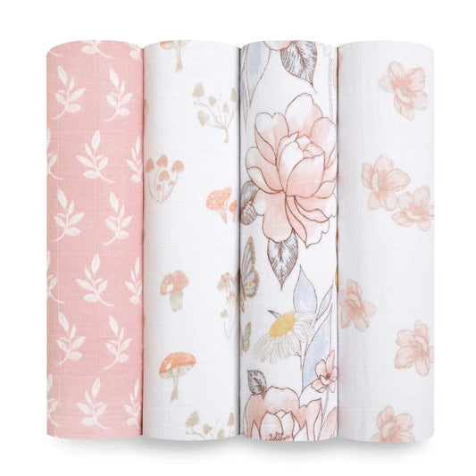 Soft, sustainable GOTS certified pack of 4 organic cotton swaddles by aden + anais