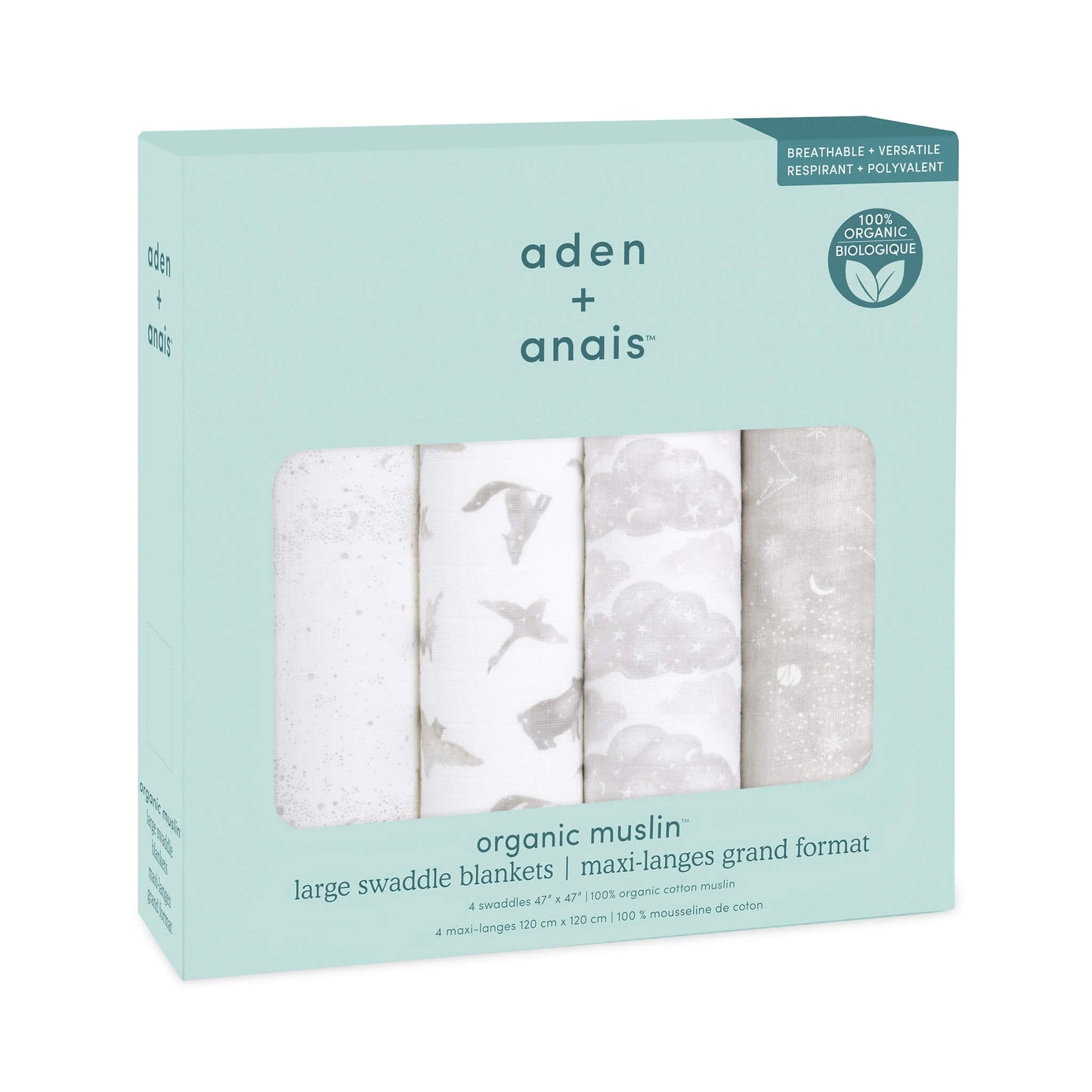 aden + anais Organic Cotton Swaddles - 4pk (Map the Stars)