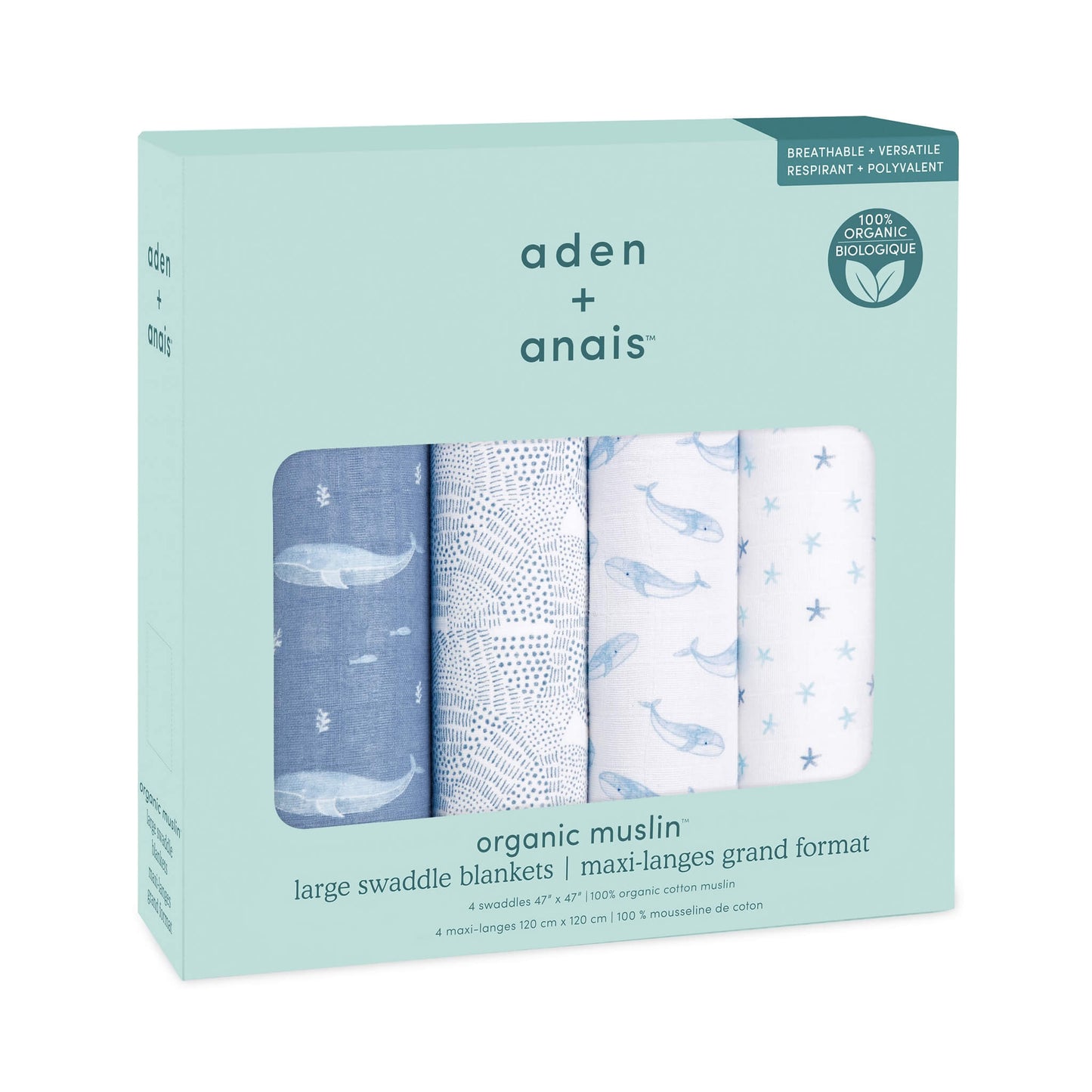 aden + anais Organic Cotton Swaddles - 4pk (Oceanic)