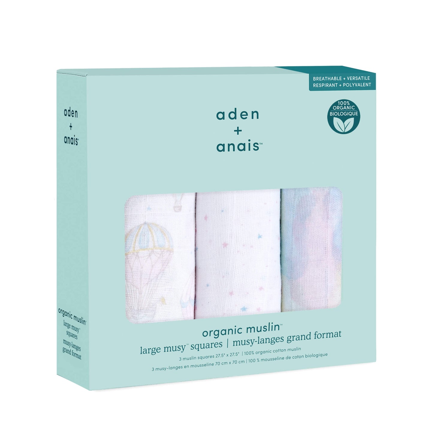 aden + anais Organic Cotton Muslin Squares - 3pk (Above the Clouds)