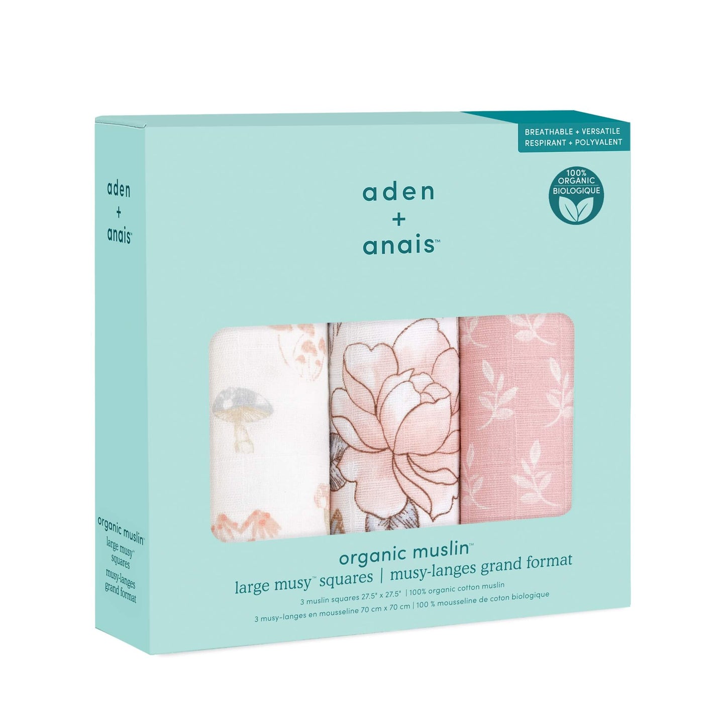aden + anais Organic Cotton Muslin Squares - 3pk (Earthly)