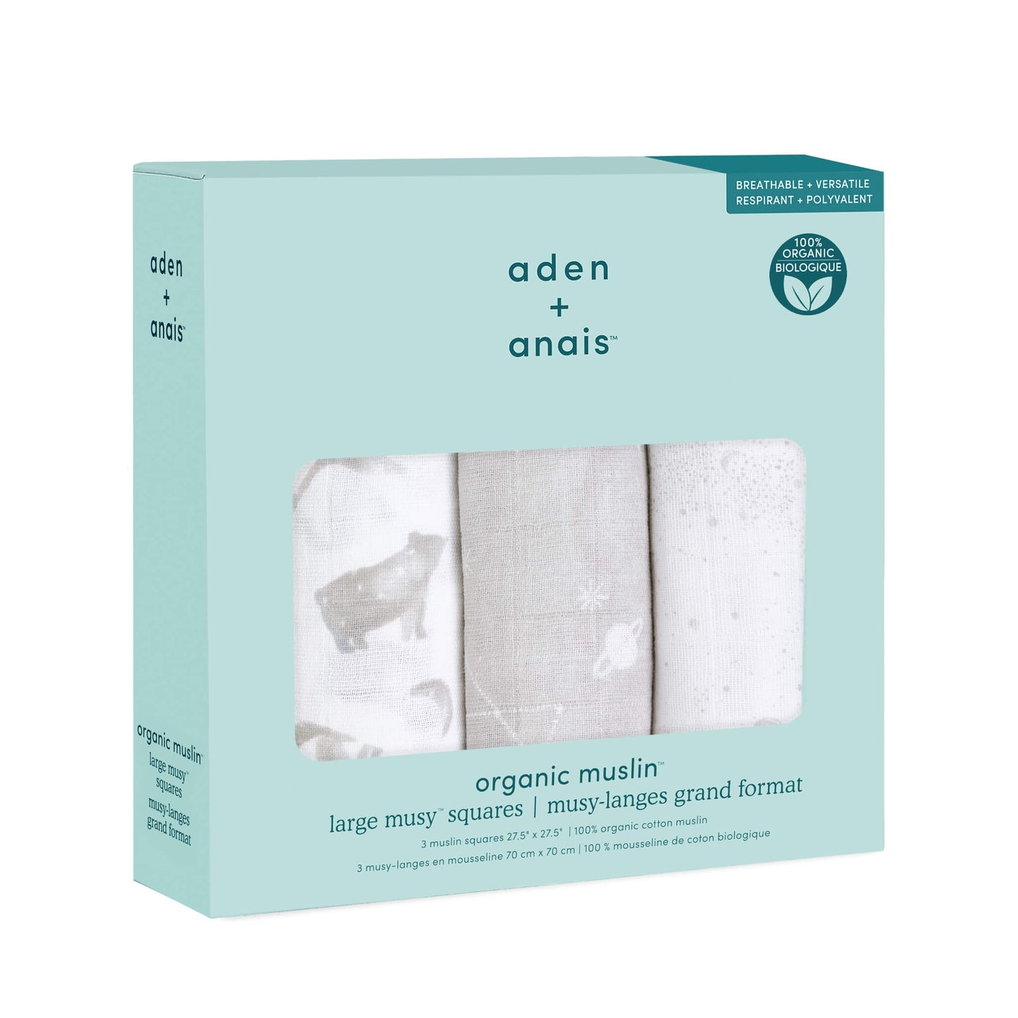 aden + anais Organic Cotton Muslin Squares - 3pk (Map the Stars)