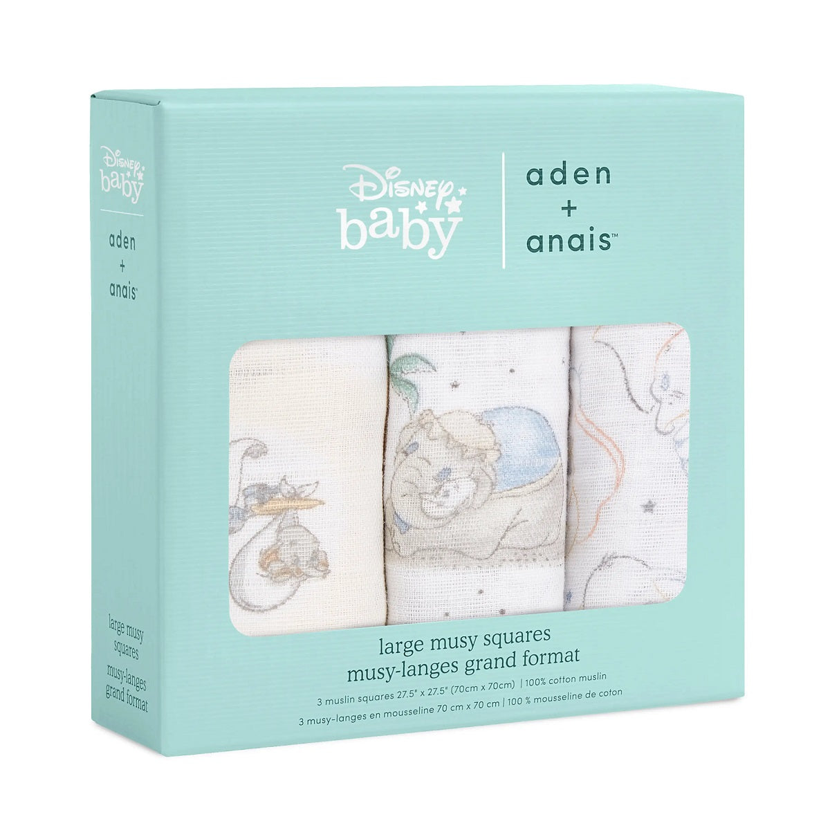aden + anais Boutique Cotton Muslin Squares - 3pk (My Darling Dumbo)