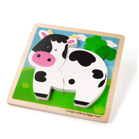 The perfect first wooden puzzle for tots, this BigJigs Chunky Lift-Out Cow Puzzle has four chunky puzzle pieces that make a friendly cow. A great way for busy little hands to grasp, place and examine as well as learn about cows and the noises they make.
