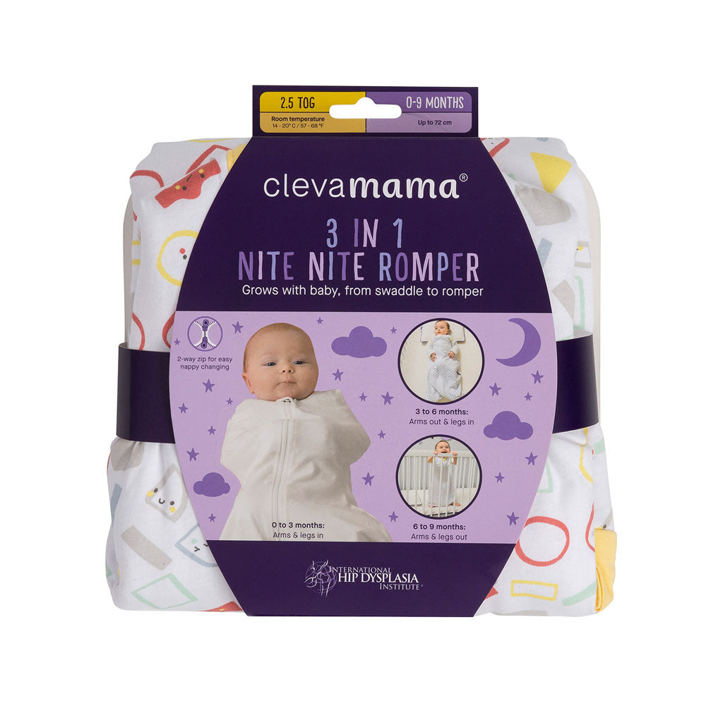 Clevamama 3 in 1 Nite Nite Romper & Sleeping Bag - 2.5 Tog (Yellow)