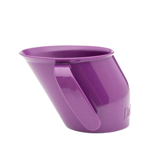 Side view of the slanted purple Doidy Cup. Shows its angled design for natural sipping and early weaning support.