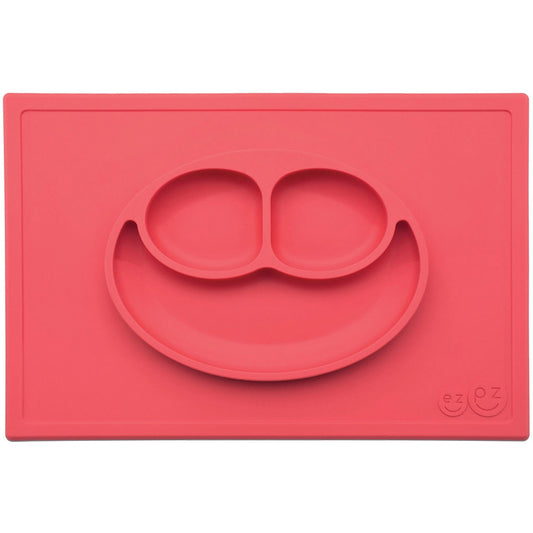 The Happy Mat's three compartments remind parents to serve a fruit or veggie, protein and carbohydrate and the smiley face design puts kids in the right mood for a positive mealtime experience.