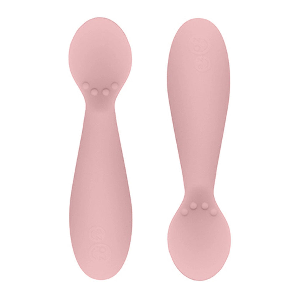Pack of 2 EzPz 100% silicone baby spoons for baby led weaning, Sensory bumps on the spoon bowl activate sensory awareness and the short, coarse and rounded handle ensures a non-slip grip.