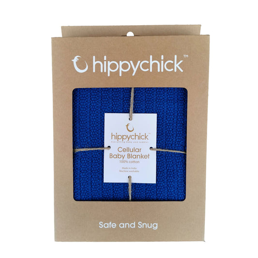 Baby Cellular Blanket by Hippychick, with open weave knit for improved air circulation. The open weave cell construction of the cellular blanket traps air which helps keep your baby warm in winter and cool in the summer.