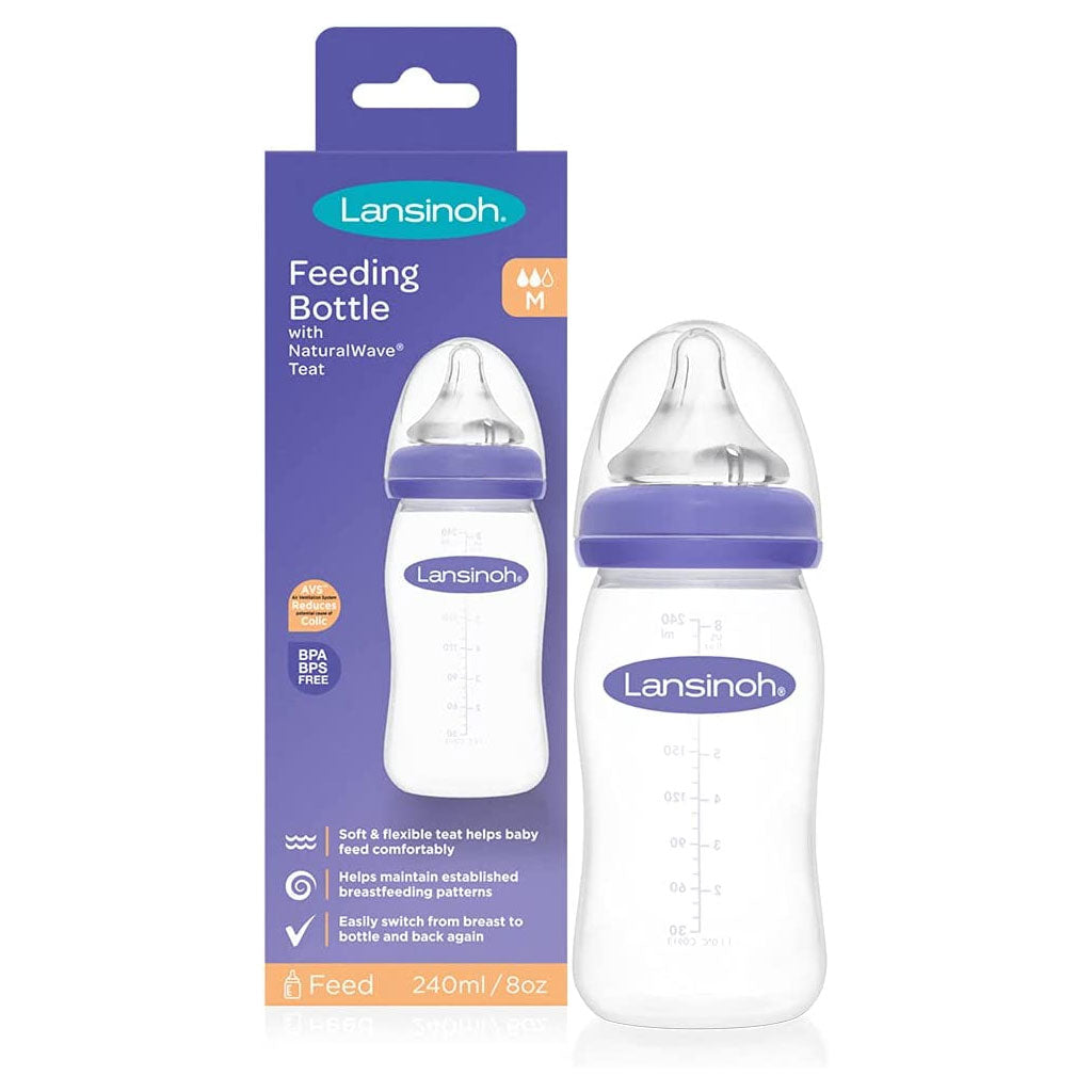 Lansinoh’s feeding bottle with NaturalWave® teat has been designed specifically for breastfeeding babies.