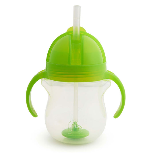 With this Munchkin weighted straw cup, your toddler can hold it like a bottle but drink from a straw. The weighted straw cup dispenses liquid from any angle. 