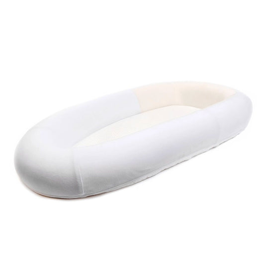 Purflo Sleeptight Baby Bed a featuring a white cover. Designed for breathable and secure baby sleep.