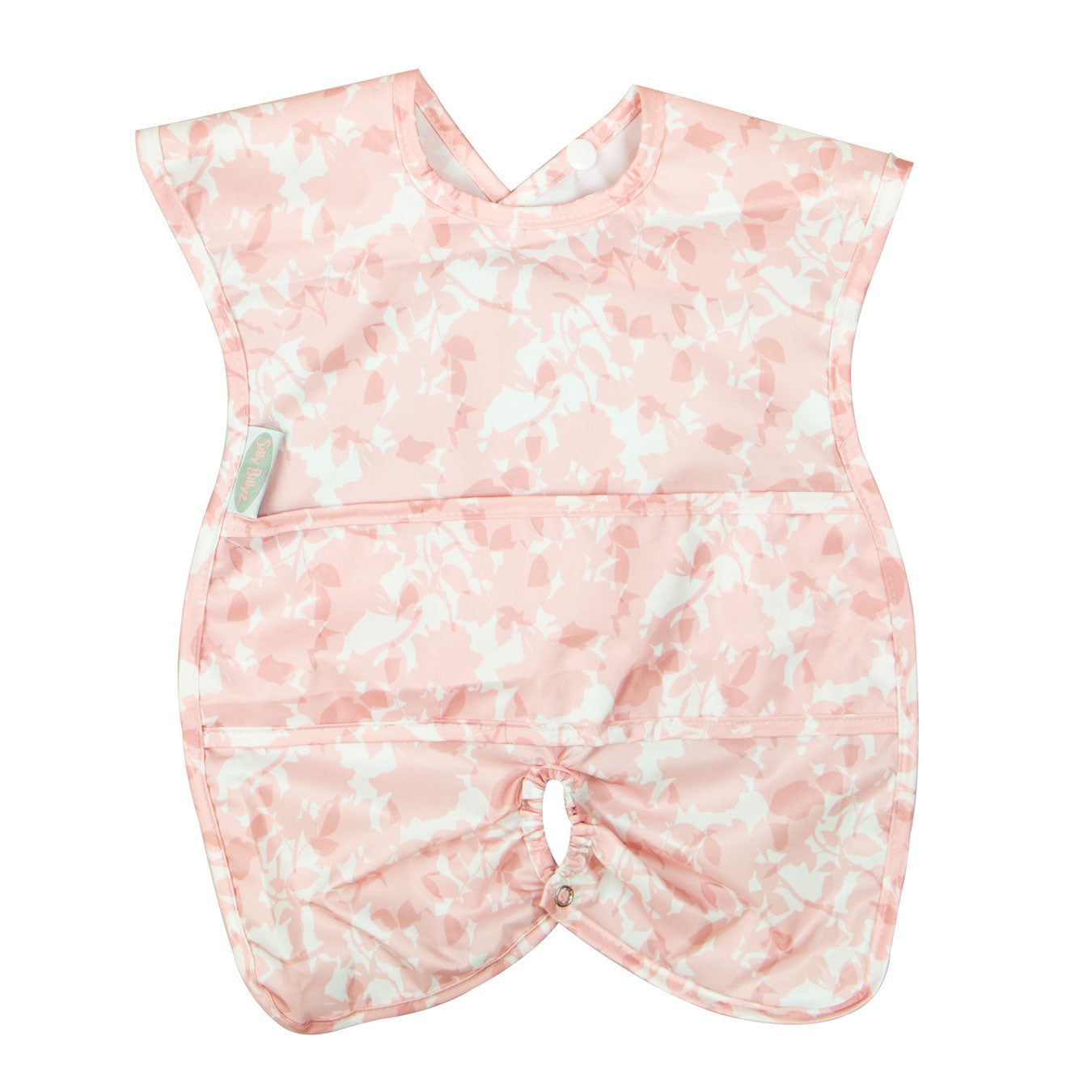 Roses print Silly Billyz wipe-clean highchair hugger bib featuring wide shoulders and an elasticated hem for effective spill and mess protection.