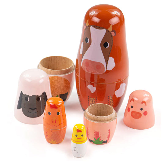 These adorable Farm Animal Russian Dolls include a Cow, Sheep, Pig, Hen and Chick