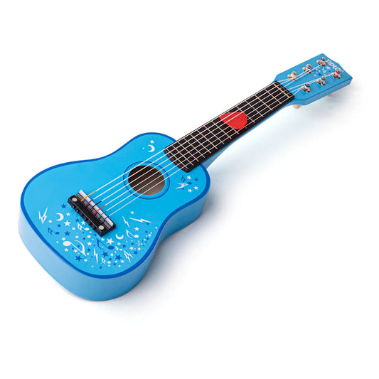 The Tidlo Kids Guitar. Featuring six nylon strings it looks just like a real guitar but downsized! It even comes with a plectrum for strumming. Made from strong, durable wood this is the ideal first kids acoustic guitar.