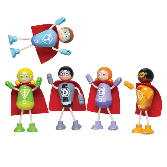 This colourful set of Superhero Figures are happy and ready to save the world. Dressed in bright colours with iconic red capes, there’s nothing these superheroes can’t do.