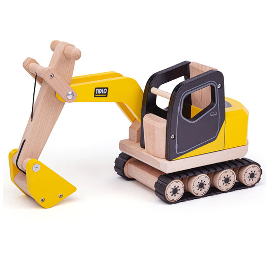 The Tidlo digger has working caterpillar tracks, adding a realistic touch to any pretend construction site. Its rounded, easy to hold shape is perfect for little hands. An open top cab design allows for little workers to fit in easily.