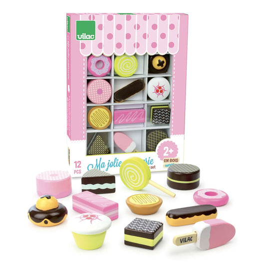 The Vilac Wooden Pastry Set is a super cute set consisting of 12 assorted treats. These sweets and pastries make a perfect addition to any play date and are brilliant for picnics! This is great for encouraging imaginative play and looks lovely on display in any playroom!
