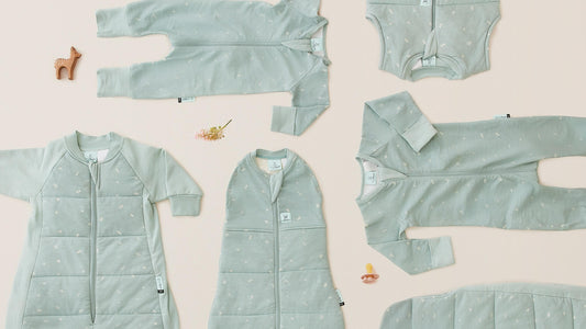 Grouped image of baby sleep wear in sage