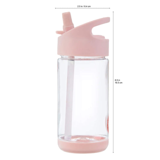 Side view of the 3 Sprouts Deer Water Bottle showing size—16.5 cm tall and 6.4 cm wide, with flip spout and carry handle.