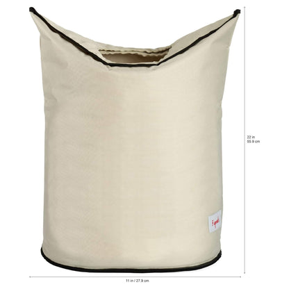 Back view of beige 3 Sprouts hamper with black trim, showing product dimensions of 22 inches high by 11 inches wide.
