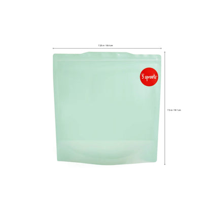 Back view of the 3 Sprouts Owl Sandwich Bag showing width of 18.4 cm and height of 19.1 cm with press-seal closure.