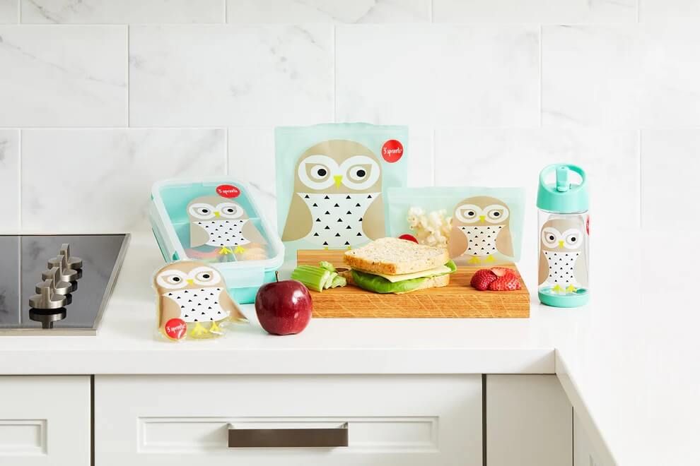 3 Sprouts Reusable Snack Bag - 2pk (Owl)