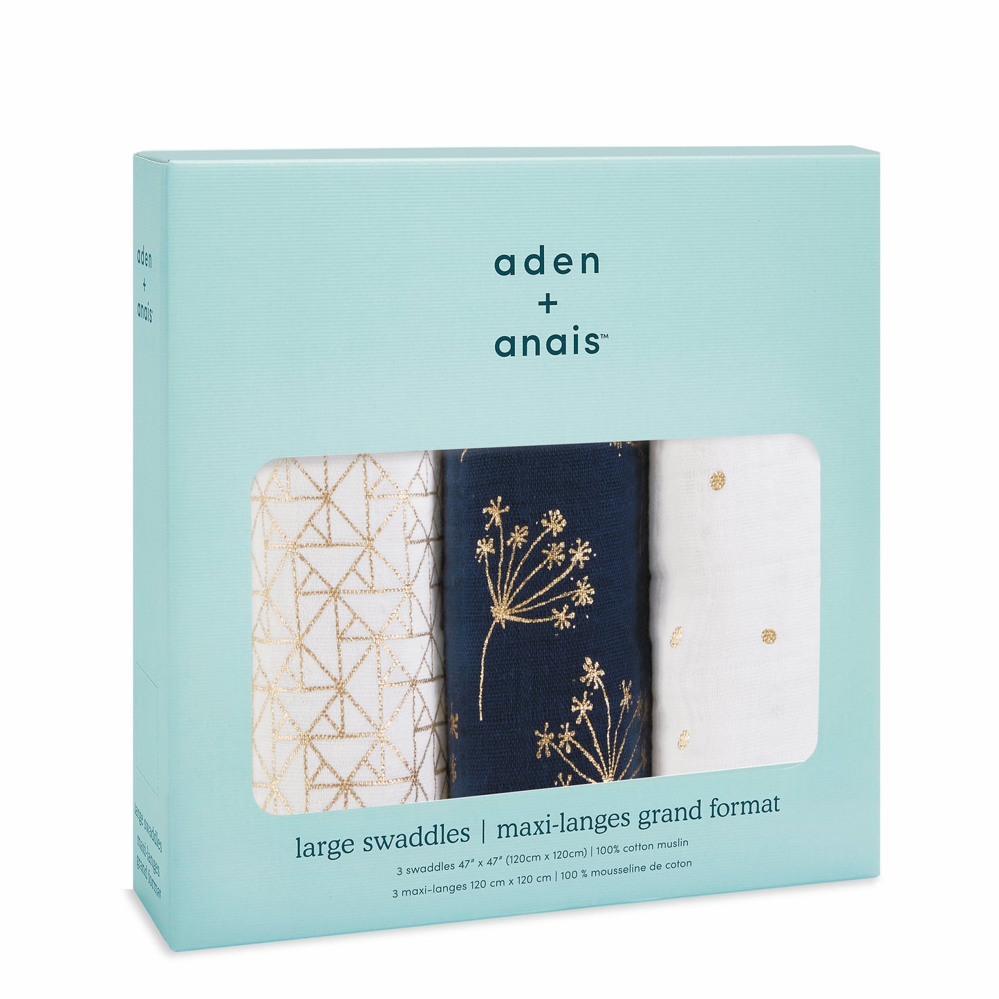 aden + anais Boutique Cotton Swaddle - 3pk (Metallic Gold Deco)